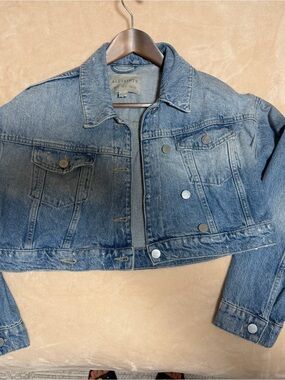 All Saints Cropped Jean Jacket in Light Blue